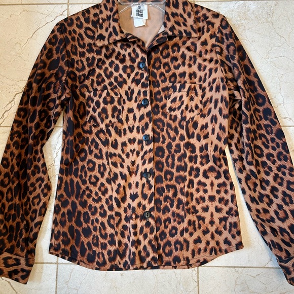 Leopard print button front turn back collar long sleeve Un Deux Trois blouse Sz6 - Picture 13 of 16